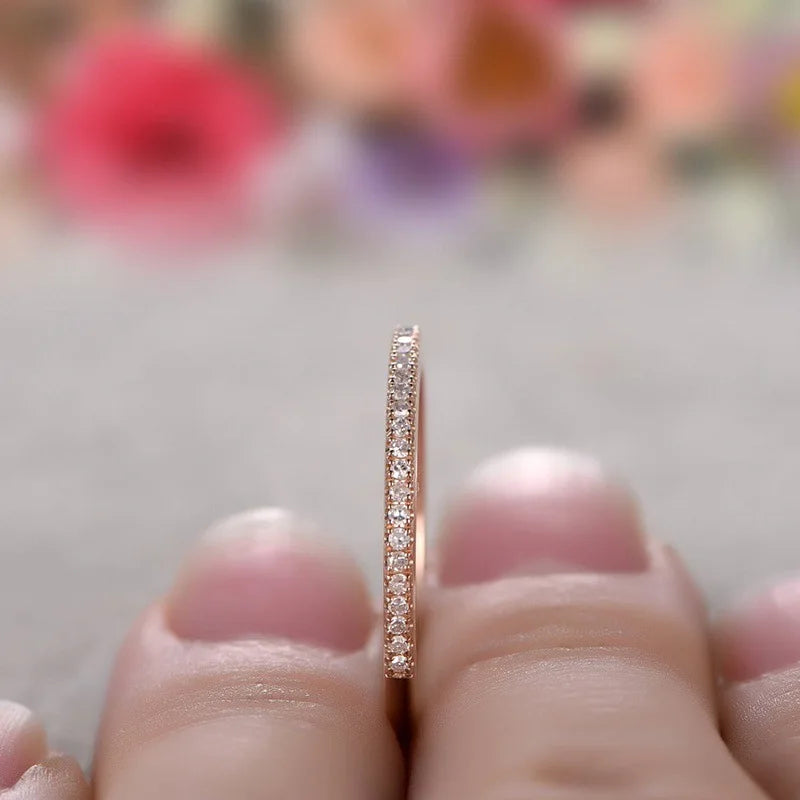 Bague empilable Mince Demi-éternité CZ pour Femme et Fille, Alliance, 1.5mm