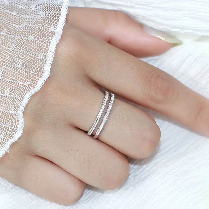 Bague empilable Mince Demi-éternité CZ pour Femme et Fille, Alliance, 1.5mm