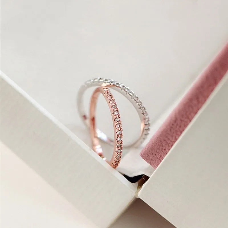 Bague empilable Mince Demi-éternité CZ pour Femme et Fille, Alliance, 1.5mm