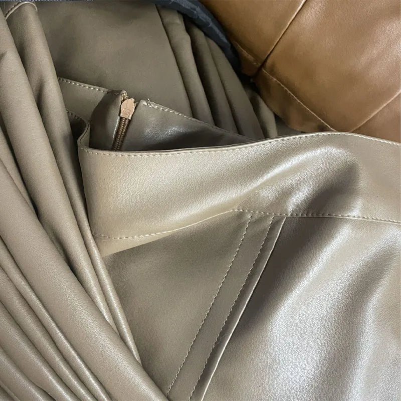 Jupe en cuir taille haute fendue pour femme,