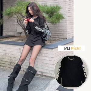 넥 스크립트 로고 포켓 롱 슬리브 티셔츠